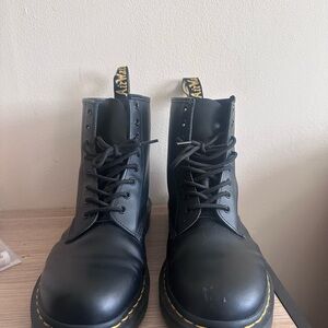 Dr. Martens Black Leather Boots with Yellow Stitching